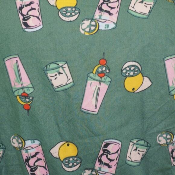 ModCloth Green Drink Print Fit & Flare Dress XL Pink Trim Tie Back Retro Style - Picture 3 of 6